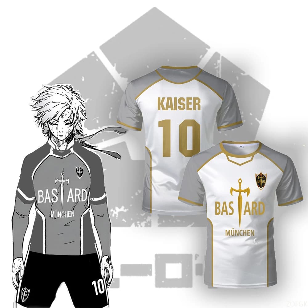 Blue Lock Anime Bastard Mnchen Jersey White Maillot Men's Football T-shirt Kaiser Isagi Cosplay Tops Breathable Sports Boy Tees