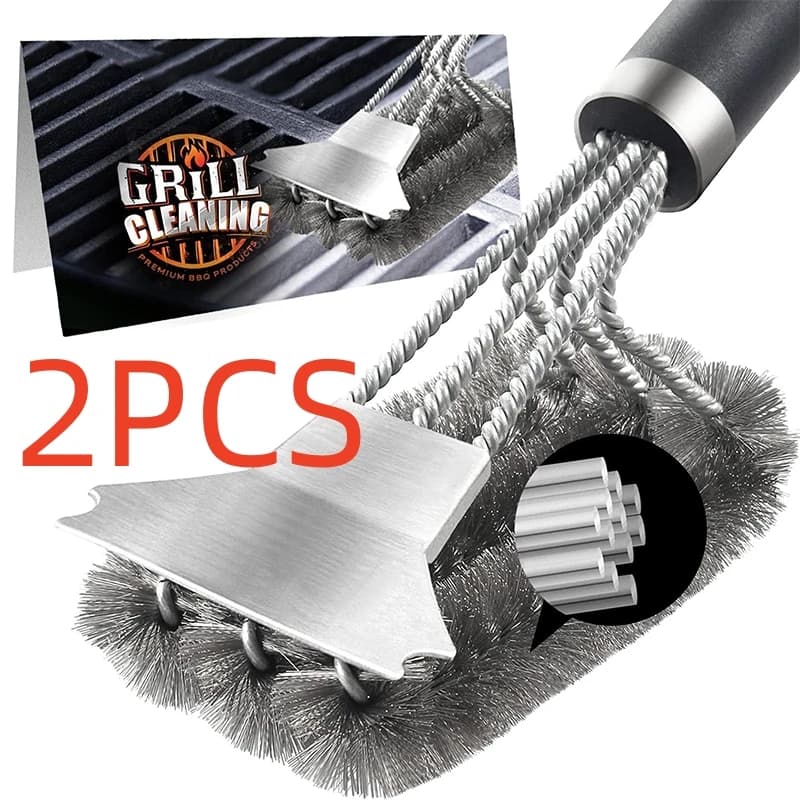 1/2PCS Safe Grill Brush and Scraper with Deluxe Handle Grill Cleaner Brush Stainless Steel Bristle Grill Brush Accessories