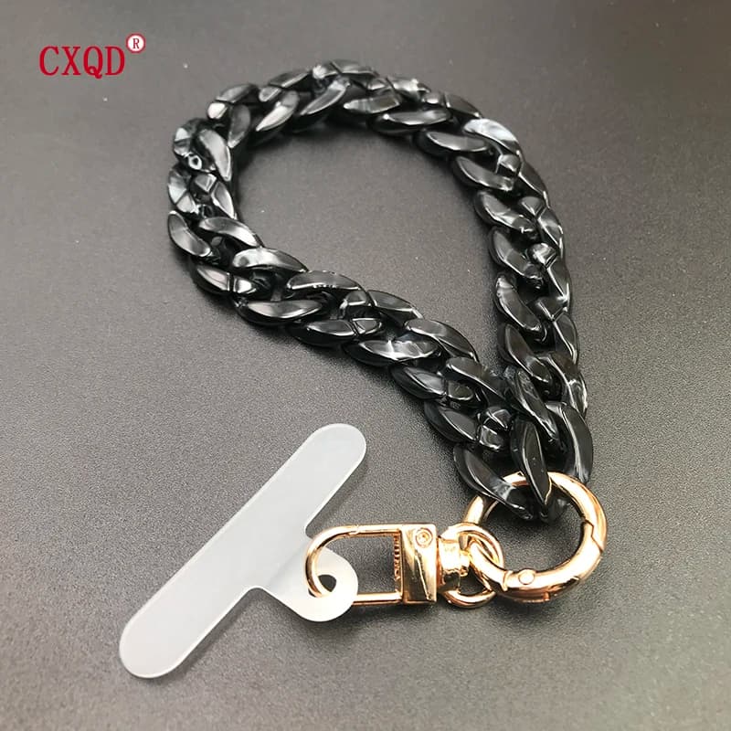 Fashion Trendy Colorful Acrylic Mobile Phone Chain for Women Girls Cellphone Strap Anti-lost Lanyard Hanging Cord Jewelry Gifts