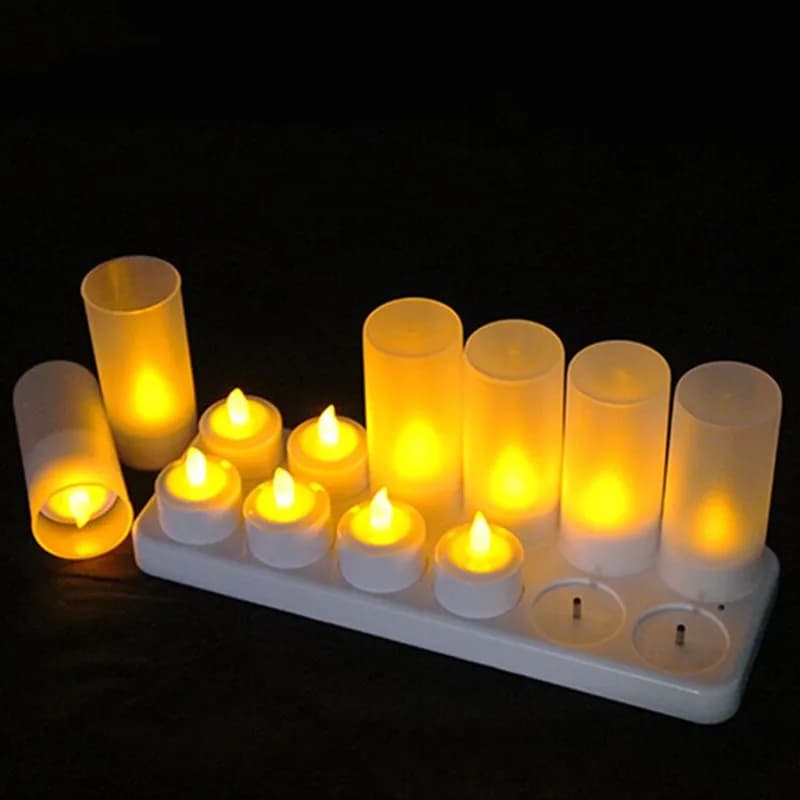 Pack of 12 Rechargeable led Candle Flameless Tealight Electric light Xmas Valentine Wedding Church Home Table Decoration-AMBER