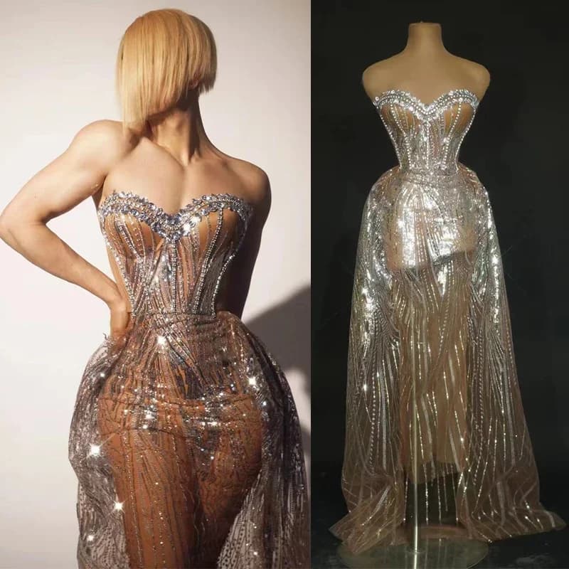 Sexy Diamond Sequins Party Dress Women Stage Celebrate Gogo Costume Ds Dj Stage Festival Outfits Evening Prom Dresses XS8263