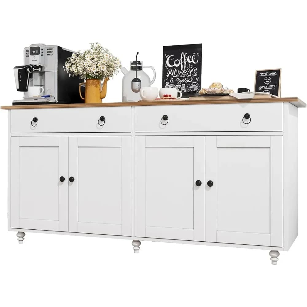 Buffet Cabinet with Storage and 2 Drawers and 4 Doors, Modern Sideboard Buffet Storage Cabinet, Wood Buffet Table