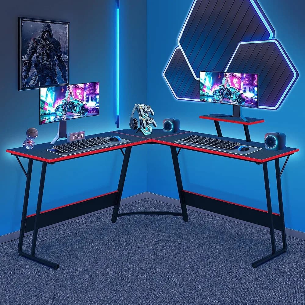 L Shaped Gaming Desk 50 Inch Corner Computer Desk, Home Office Desk with Large Tabletop Gaming Table, Black