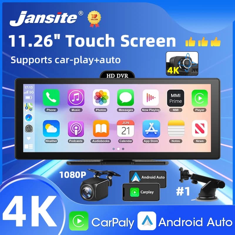 10/11.26 Inch 4K DVR Wireless CarPlay & Android Auto Dash Cam Bluetooth Audio GPS Navigation Dashboard Dual Lens Video Recorder