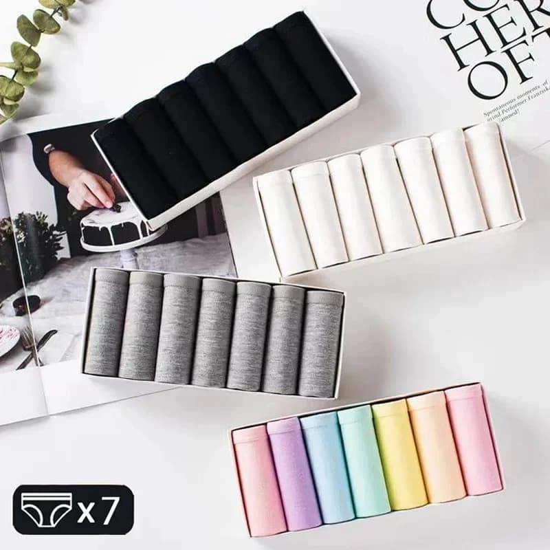 7Pcs Underwear Women's Cotton Panties Sexy Briefs Girls Breathable Soft Lingerie Female Cute Solid Color Underpants Plus Size