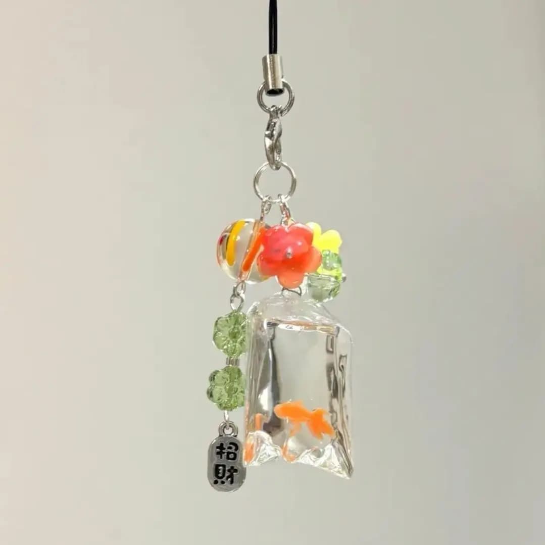NEW Fish Cute Phone Charms Pendant Colorful Lucky Cases For iPhone 15 CCD Camera Schoolbag Ins Korea Flower Bead DIY Customized