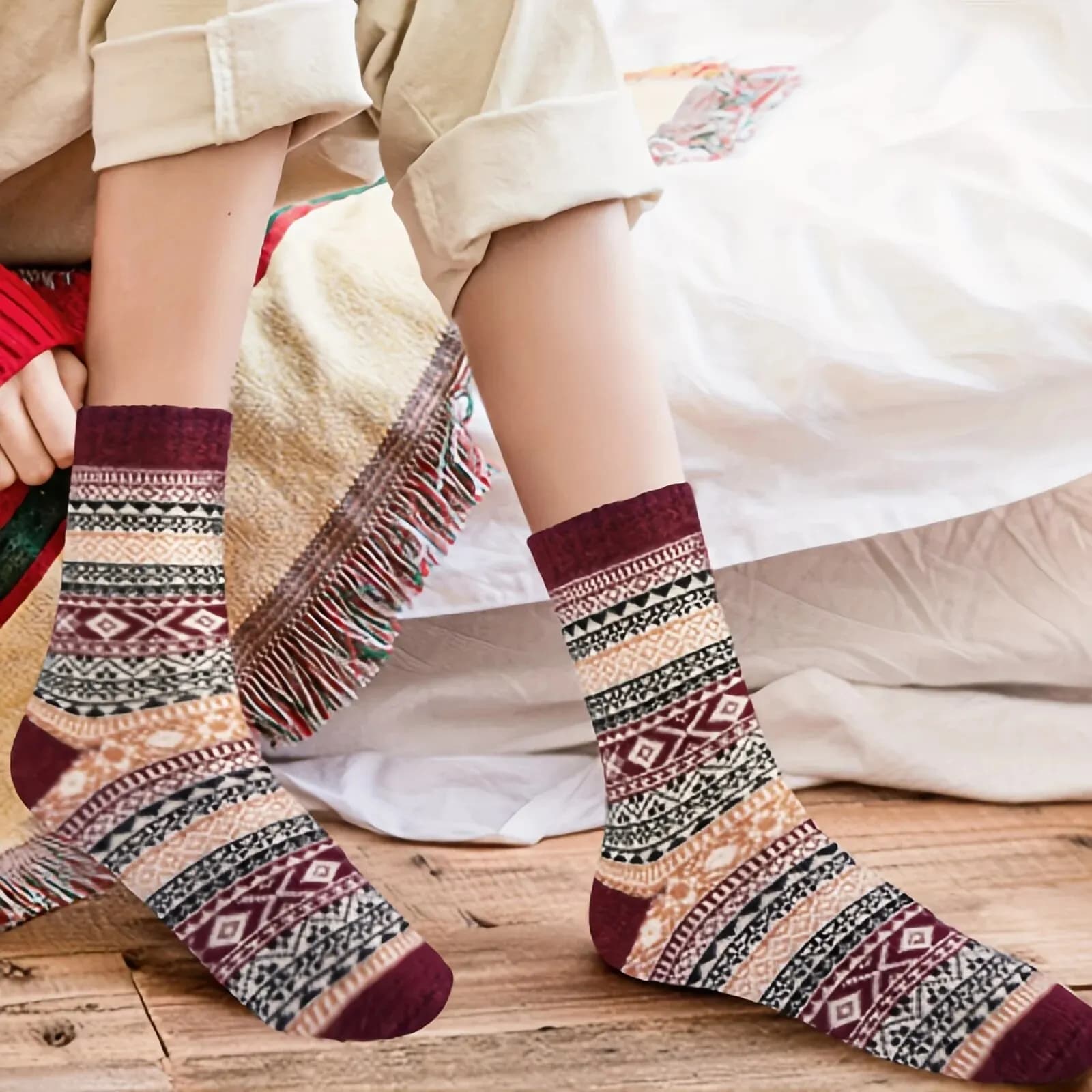 5 Pairs Winter Socks, Warm Thick Soft Mid-calf Socks Vintage Casual Versatile Women's Socks