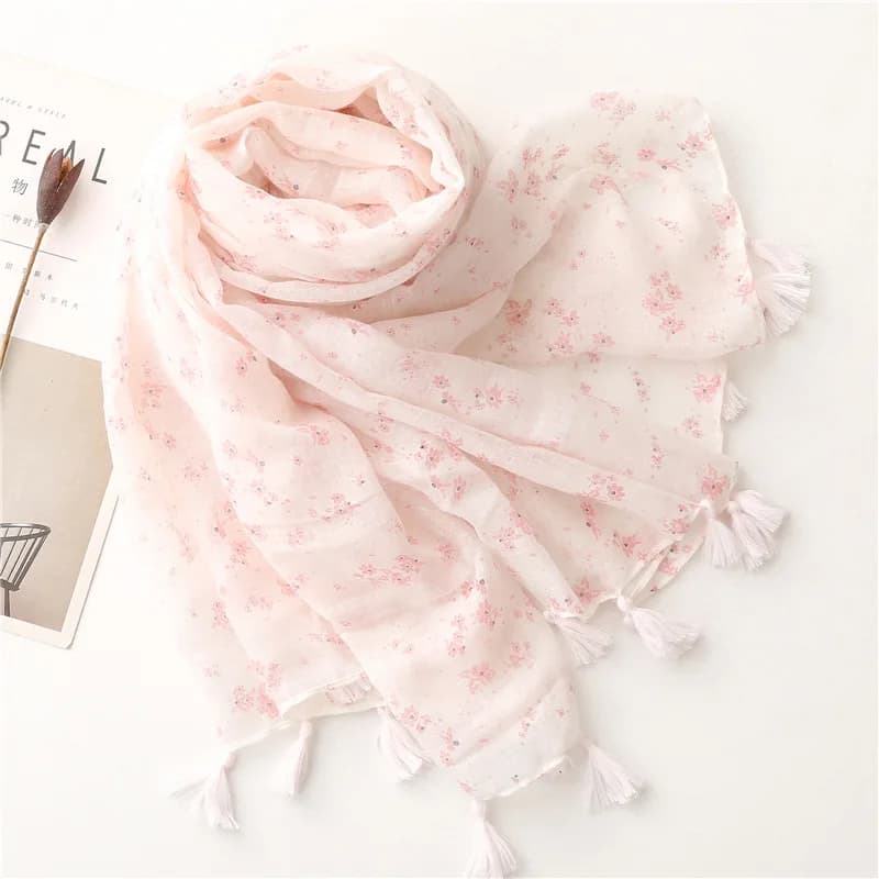 Korean fashion long pink printed thin scarf mori girl autumn spring printed hijabs women's neck scarf accessories
