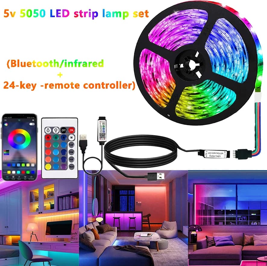 5050 RGB light bar USB power supply (Bluetooth/infrared +24-key remote controller LED light bar set) is suitable for house decor