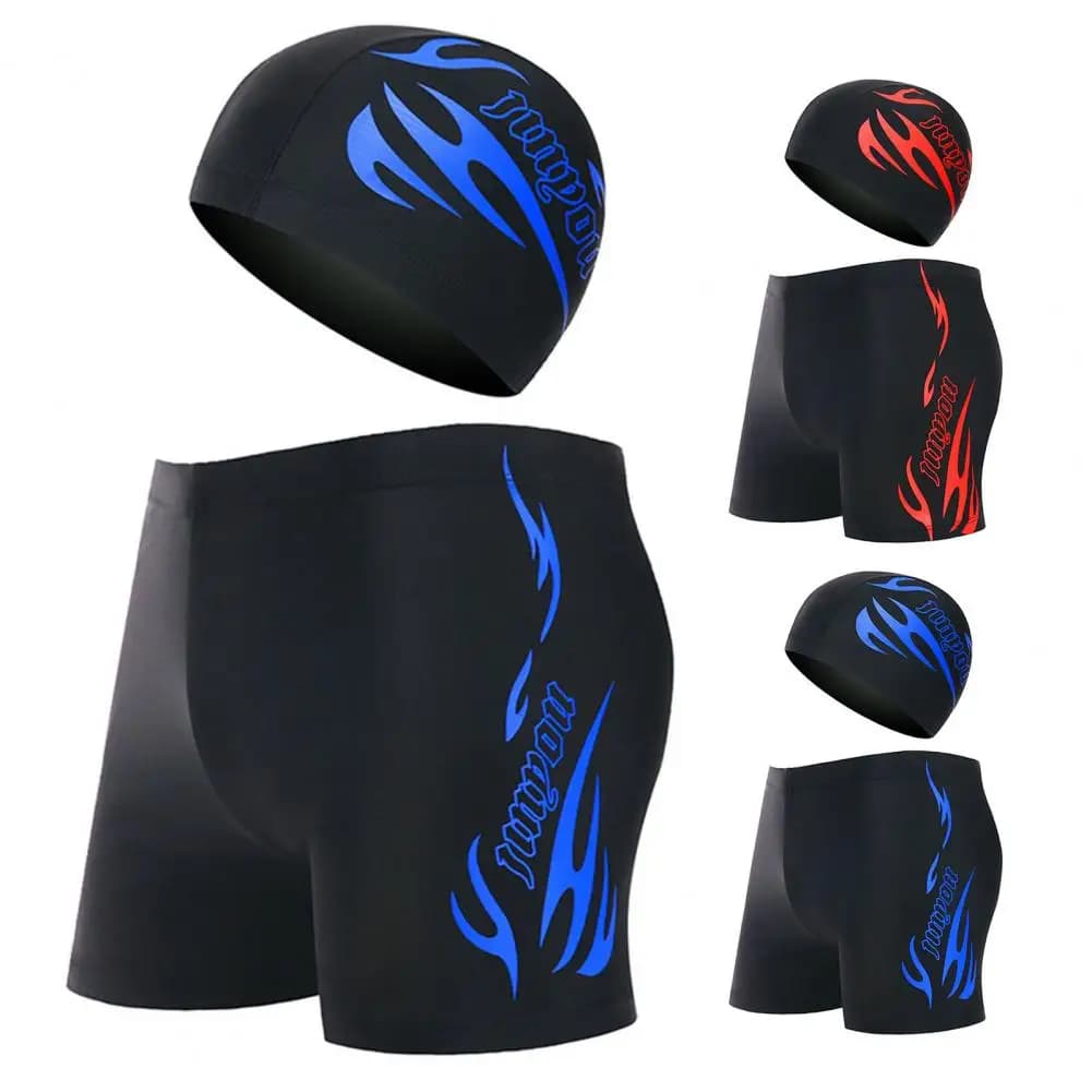 2 Pcs/Set Swimming Trunks Quick Dry Breathable Men Shorts Great Stitching Swimming Cap For Swimming Pool Плавательный Костюм
