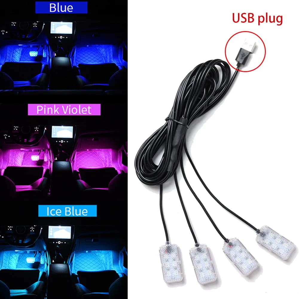 New LED Car Interior Ambient Foot Strip Light Kit Backlight 5V USB Auto Decorative Atmosphere Neon Lamp Vehicle Accessories