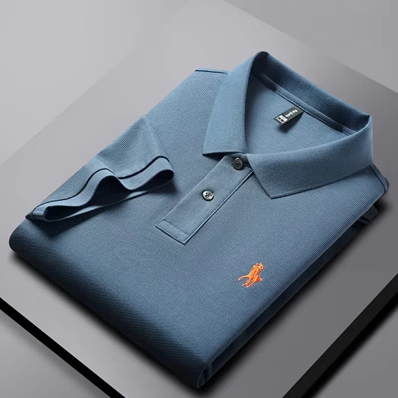 High end 100% cotton men's short sleeve solid color polo shirt light luxury brand embroidered business casual summer New T-shirt