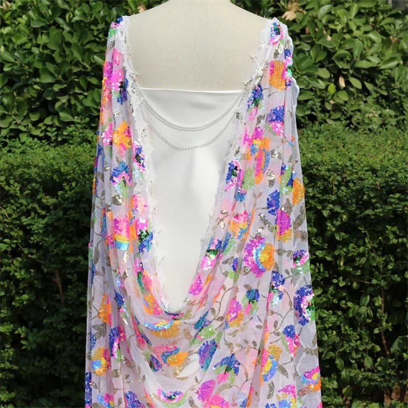 Coloured Sequins Colorful Floral Bridal Wedding Shoulder Draped Cape Veils Sparkly For Brides Rainbow Cathedral Long Lace Unique