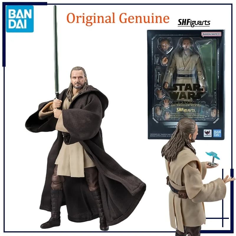 Original Genuine Bandai Anime Star Wars:THE PHANTOM MENACE Qui-Gon Jinn SHF Model Toys Action Figure Gifts Collectible Ornaments