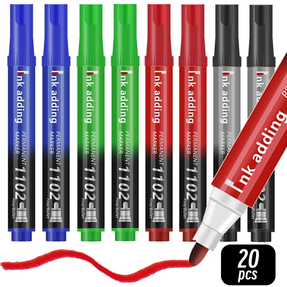 1/10/20pcs 2mm Red Blue Ink Black Permanent Marker Pens, Fine Tip, Waterproof, Quick Drying Drawing Pens Wood Stone Metal Glass