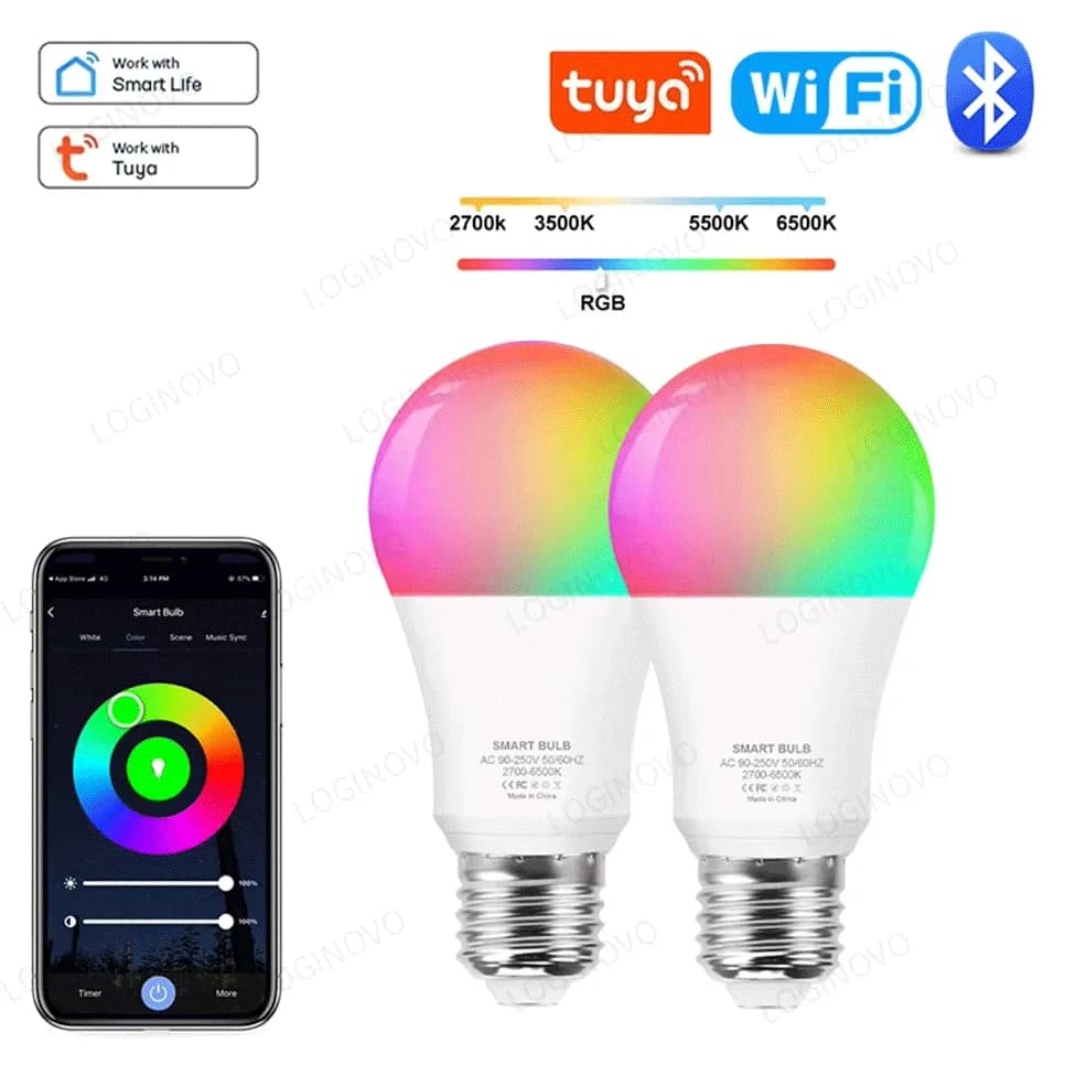 Tuya Wifi/Bluetooth Smart Bulb Alexa Led Lamp E27 RGB Smart Light Bulbs 110V 220V Smart Lamps For Google Assisatnt Smart Life