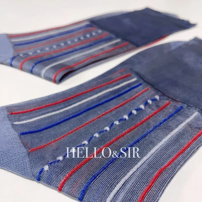 Socks for Men Colorful Lines Jacquard Loose Business Dress Nylon Stockings Sexy Exotic Strip Sheer Formal Wear Suit Tube Socks