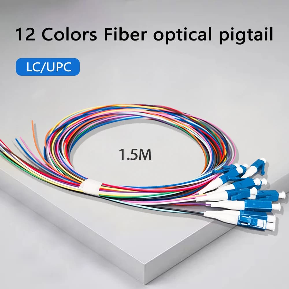 LC/UPC 12 Colors Fiber Optical Colorful Pigtail 0.9mm Single Fiber Optic Pigtail Single Mode 1.5M 12 Cores Fiber Pigtail