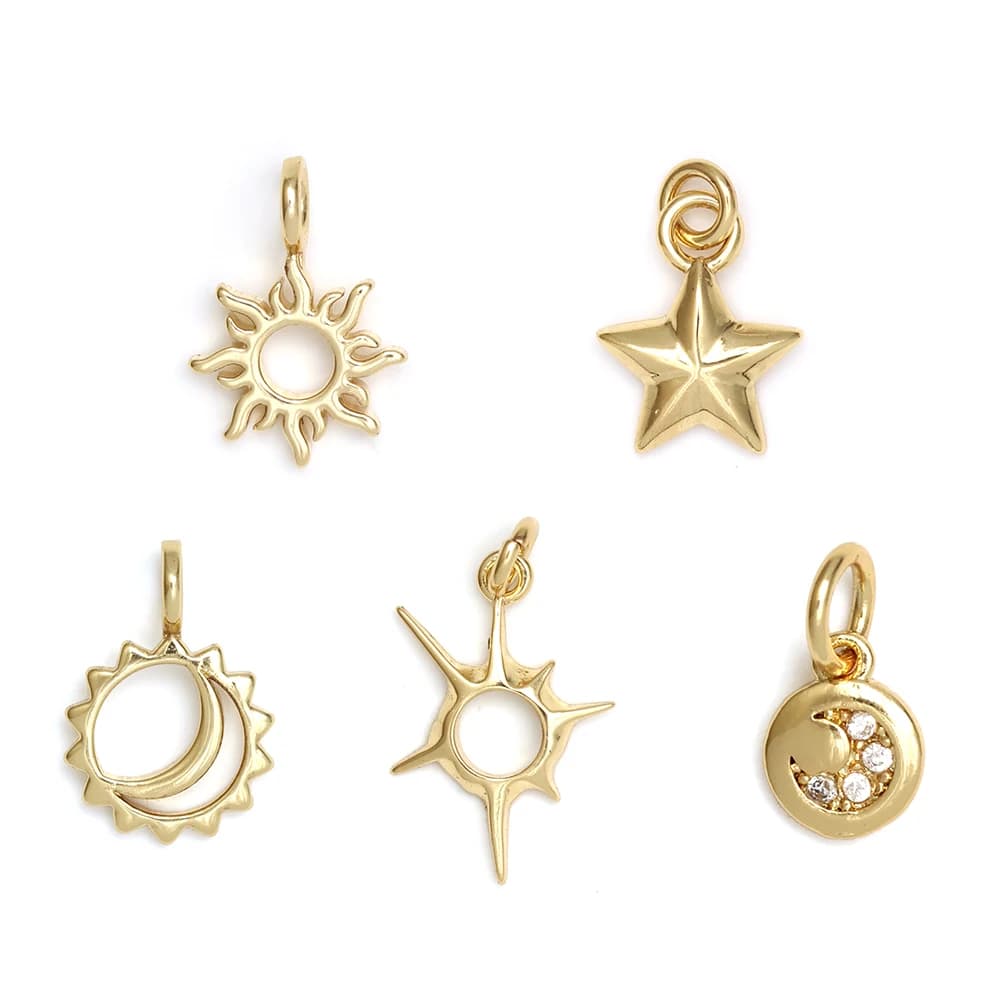 Sun Moon charms copper pendant gold color for Diy Handmake Jewelry Trendy Star Necklace Jewelry Making Supplies