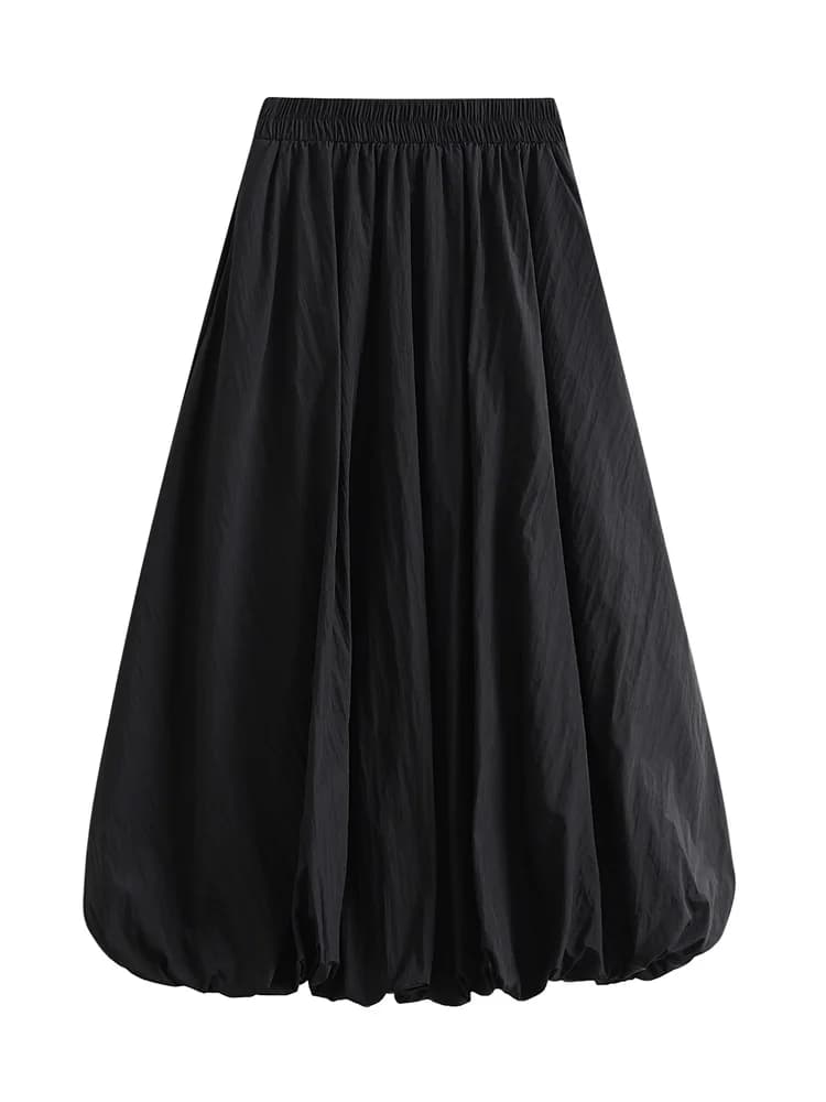CHRONSTYLE Fashion Women Long Skirts Elegant Elastic High Waist Solid A-Line Skirts Ruched Loose Casual Pleated Skirts 2024 New