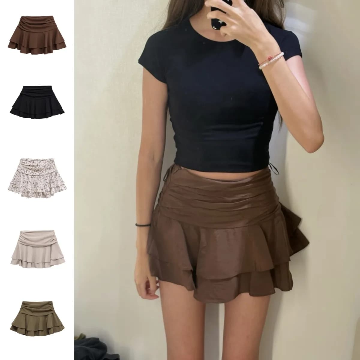 ETJ 2025 women's summer new sexy fashion hot girl style flouncy stacked decoration mid-waist short skirt pants