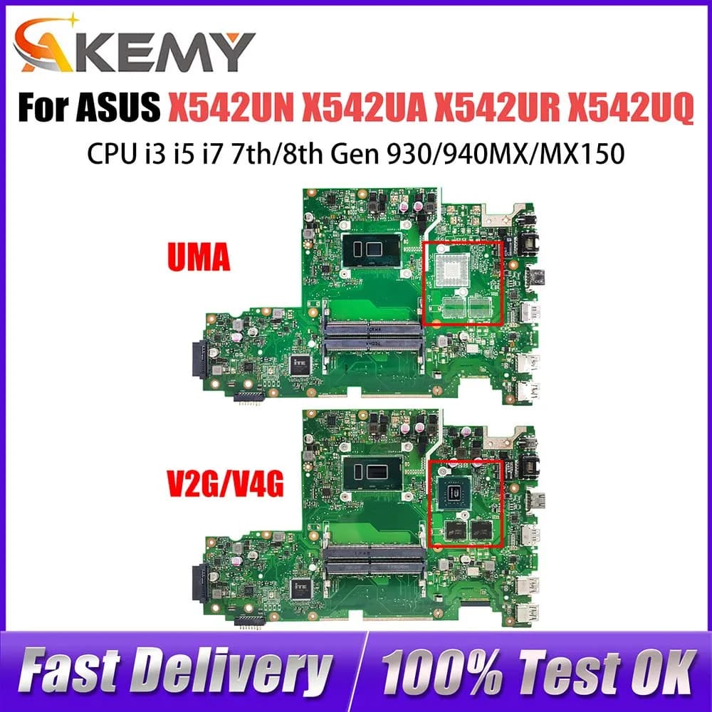 X542UN Notebook Mainboard For ASUS X542UR X542URR X542UQ X542UF X542URV X542UA Motherboard i3 i5 i7 CPU UMA/930MX/940MX/MX150
