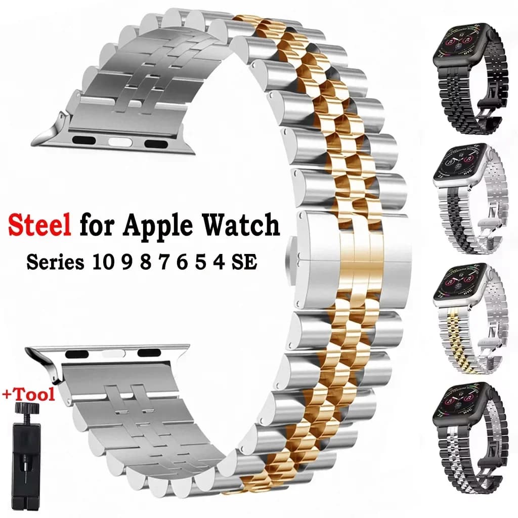 Steel Strap Band Metal Replacement Bracelet for Apple Watch Ultra 49mm 46mm 44mm 40mm IWatch Series 10 9 8 7 6 SE 5 4 45mm 41mm