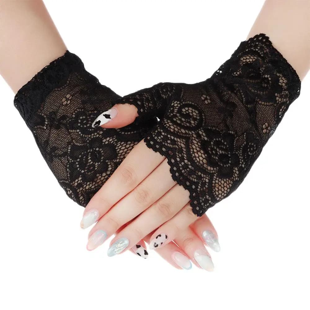 Women Short Lace Hollow-Out Fingerless Gloves Sun Protection Sleeves Mesh Thin Cycling Sexy Mittens Half Finger Handschoenen
