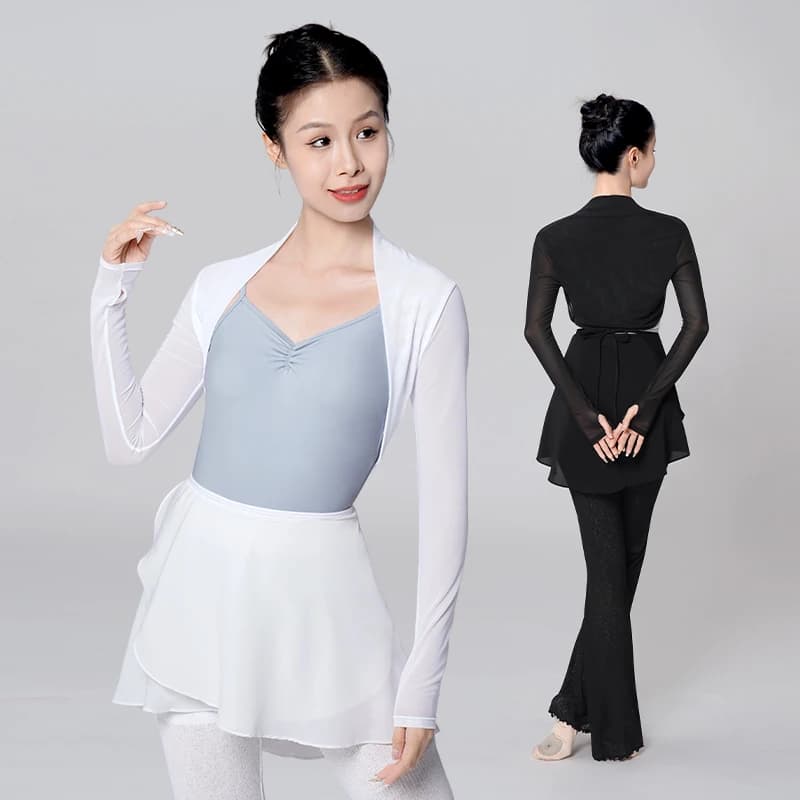 Women Dance Tops Ballet Dance Blouse Ballet Outfits Adults Teen Modern Dance Mesh Long Sleeve Coats