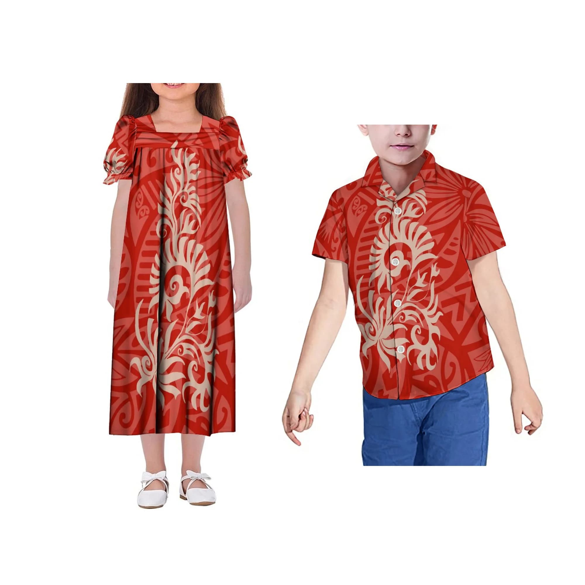 Drop Shipping Kids Micronesian Mumu Dress Custom Children Size In Dress Polynesian Tribal Print Girls Dress