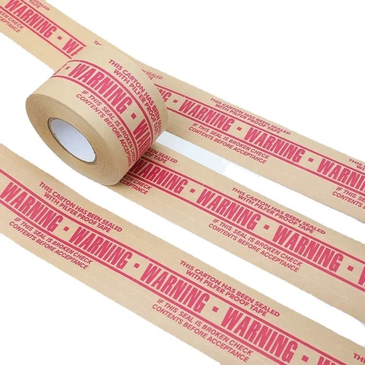 Width 7.2cm Rib Wet Water Kraft Tape WARNING Strong Sticky Packing and Sealing Tape