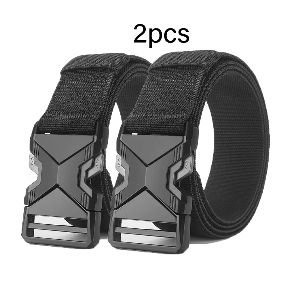 2pcs New Men's Automatic Buckle Canvas Belt Simple Outdoor Casual Woven Elastic Belt