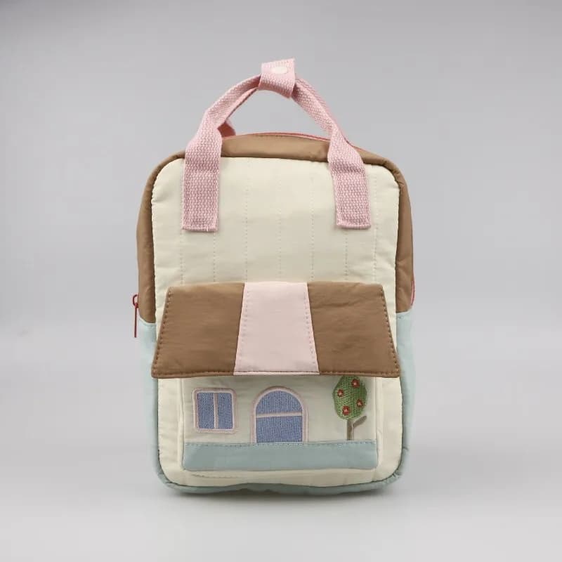 Tree House Embroidered Parent-Child Outing Patchwork Color-Block Backpack for Boys and Girls, Korean-Style Lightweight Handbag