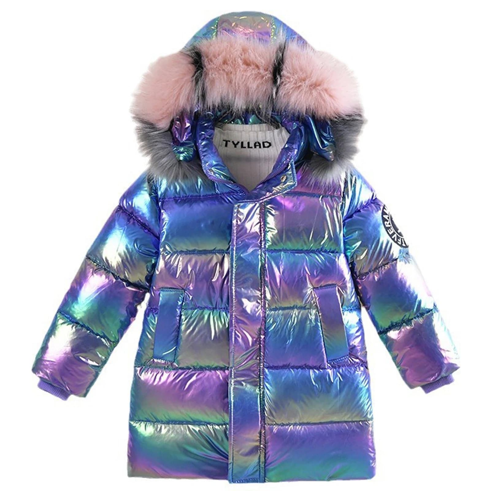 Colorful Girls Down Jacket Fur Hood Thick Warm Children's Winter Puffer Coat Teenagers Girl Down Parka Long-Style Overcoat