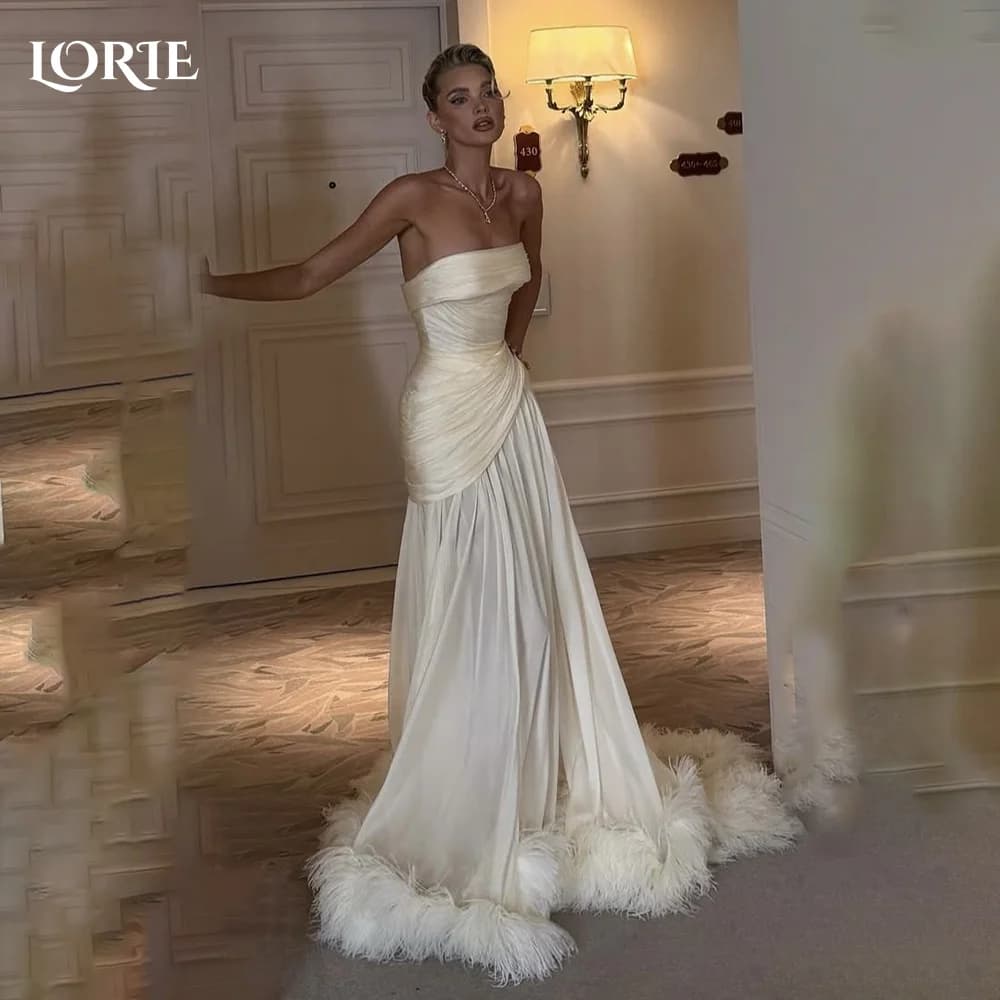 LORIE Crepe Modest Mermaid Wedding Dress Luxury Strapless Bride Gowns Customized Pleats Bride Dress engagement vestidos de novia
