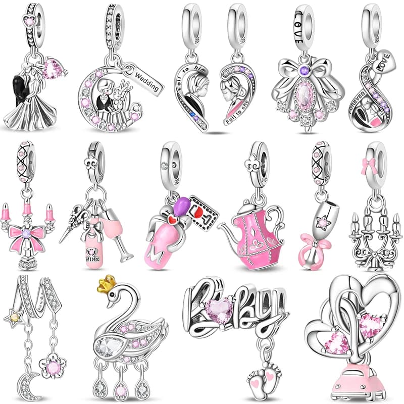 925 Sterling Silver Charm Beads Romantic Wedding Engagement Pendant Fit Original DIY Bangle Bracelet Fine Jewelry Gifts