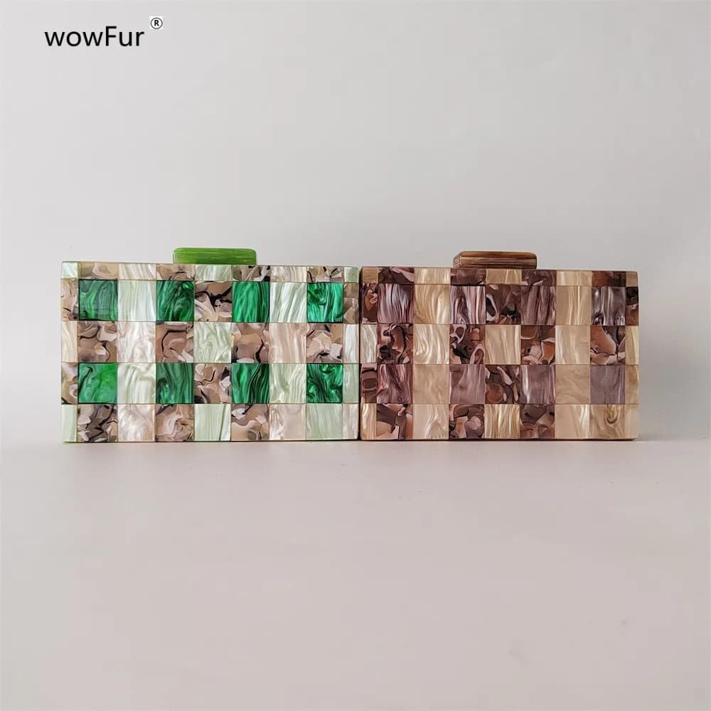 Pearl Marble Colorful Acrylic Plaid Box Chain Shoulder Bags Women Luxury Designer L Purses And Handbags Evening Party Gift Flap