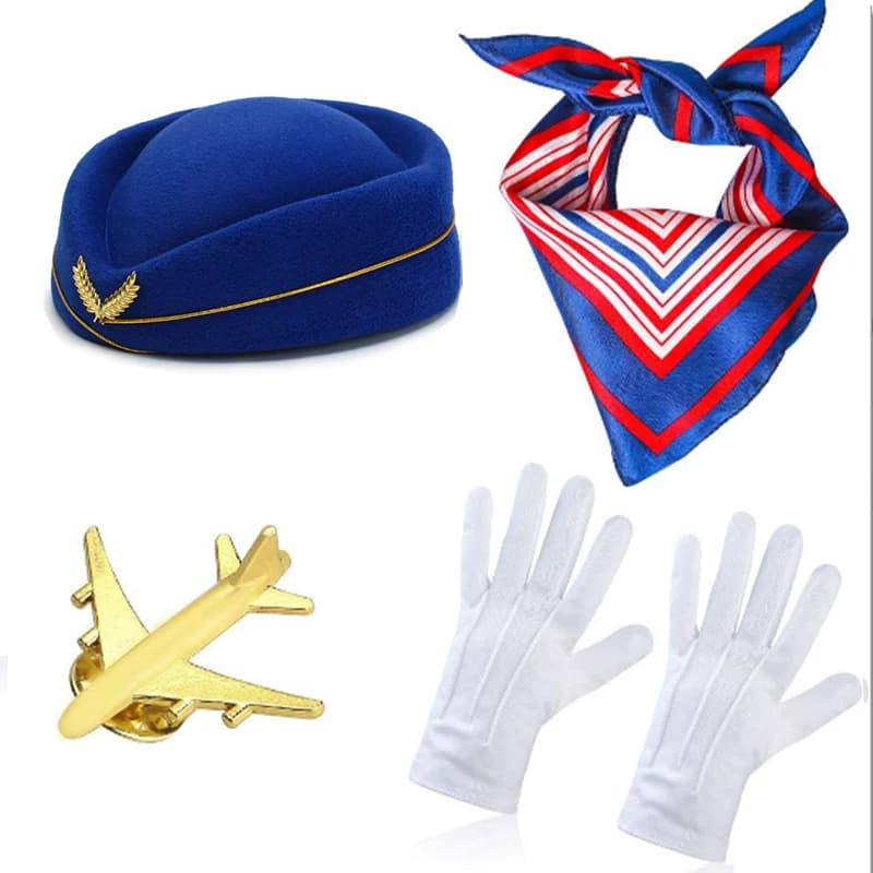 PESENAR Women's Flight Attendant Clothing Accessories Flight Attendant Costume Flight Attendant hat, sunglasses, scarf, Gloves