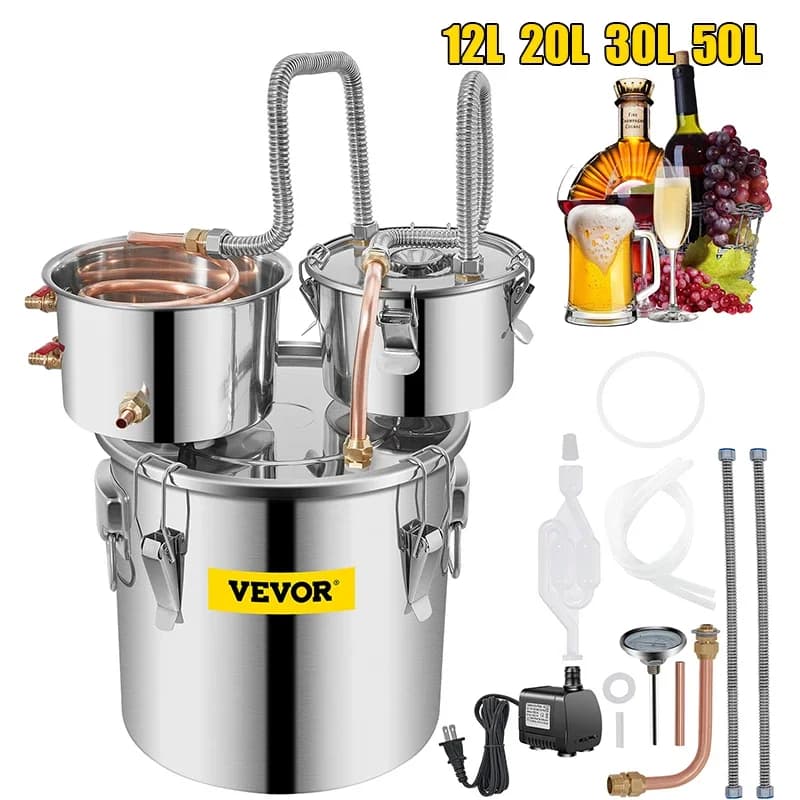 SucceBuy 12L 20L 30L 50L Alcohol Brewing Distiller DIY Moonshine Apparatus Stainless Steel Still Whisky Beer Brandy Home Use