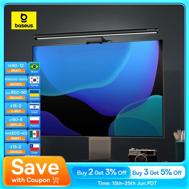 Baseus Screen Light Desk Lamp Computer Light Screen Hanging Light New Table Lamp LCD Monitor Laptop Light USB Study Read Lamp