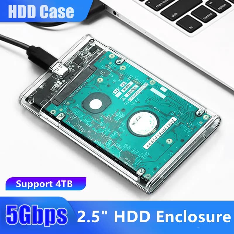 2.5" Hard Drive Enclosure Transparent Tool-Free External Storage Case Ultra-Fast 5Gbps for 7mm/9.5mm SATA HDD & SSD ABS Material