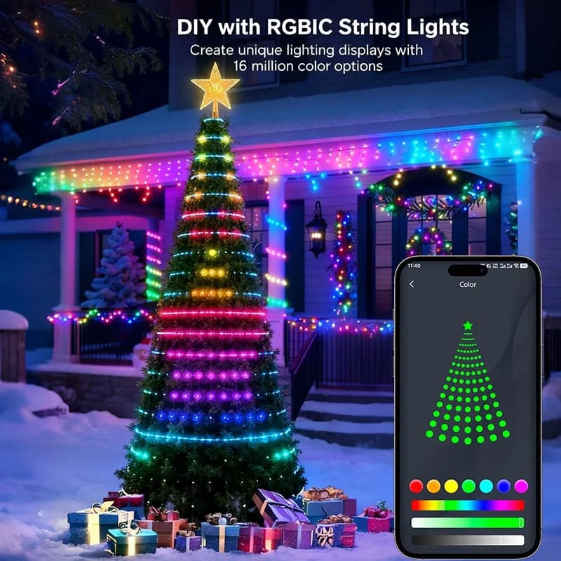 RGBIC Christmas Tree LED String Lights USB Bluetooth Fairy Lights Wedding Camping Outdoor Garden Room Decor LED Garland Light