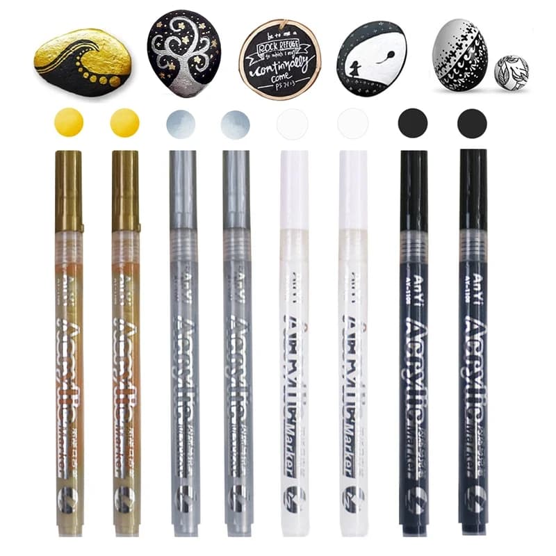 3Pcs/set Acrylic Markers Paint Pen Black/White/Gold/Silver for Rock Painting, Stone, Ceramic,Tire, Metal, Canvas Extra-fine Tip