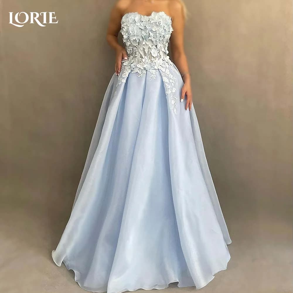 LORIE 3D Flowers Formal Evening Dresses A-Line Light Blue Sweetheat Prom Dress Saudi Women's Clebrity Party Gowns 2024 Ball Gowm