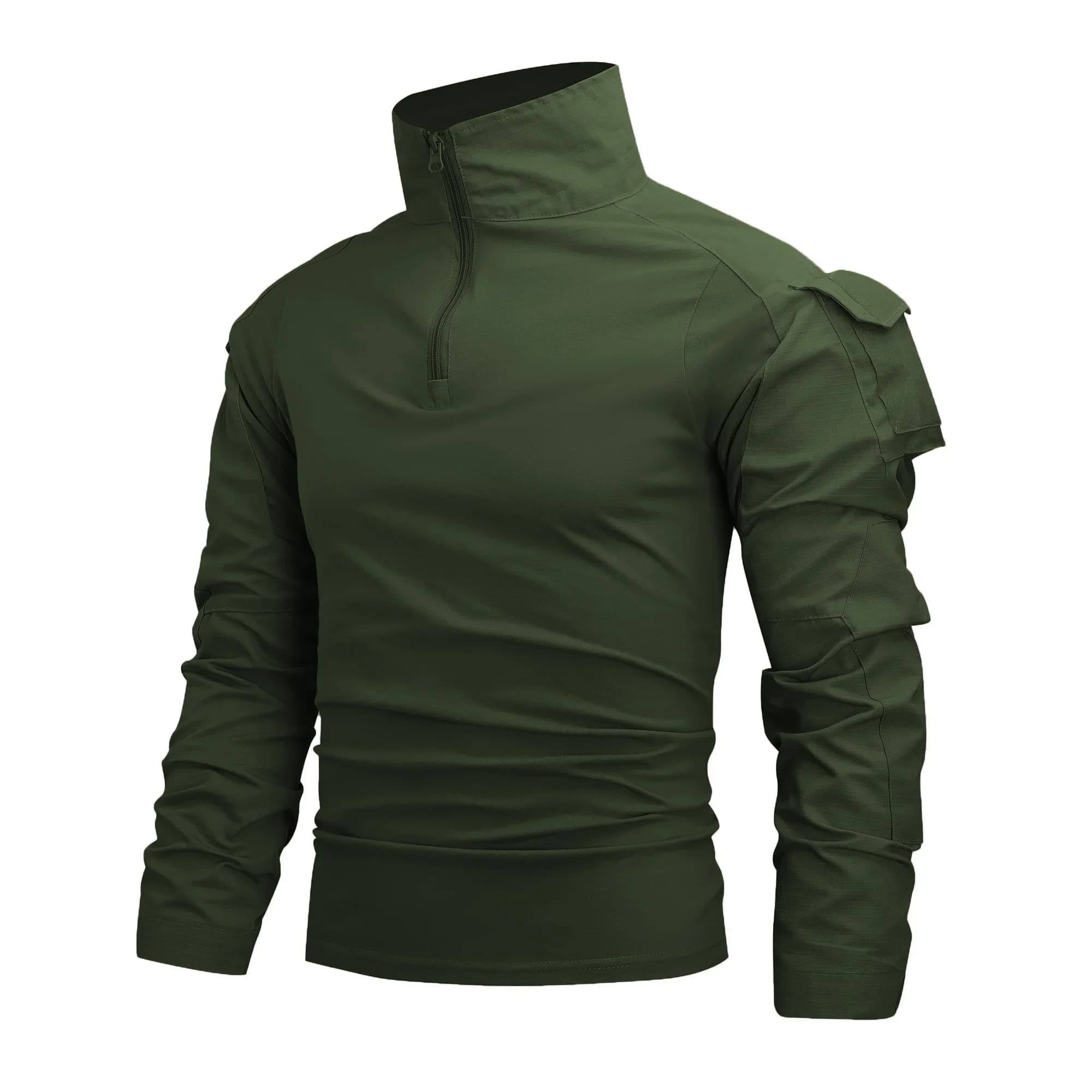 Outdoor Tactical Shirts Men's Camouflage Shirt 1/4 Zip Long Sleeve Combat T Shirt Cotton Airsoft Shirts