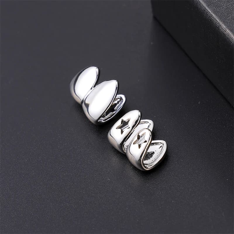 2pcs Gold Plated Teeth Caps Grillz Top & Bottom Charm Grills For Men Women Jewelry Gift
