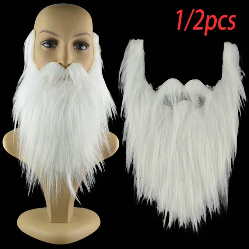 Simulated Artificial Fake Beard Long Fluff Mustache Beards Whisker Grandpa Santa Claus Cosplay Halloween Costume Party Props