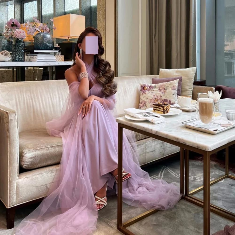 Customized High Quality Halter A-line Floor Length Quinceanera Gown Draped Tulle Customized Saudi Arabia