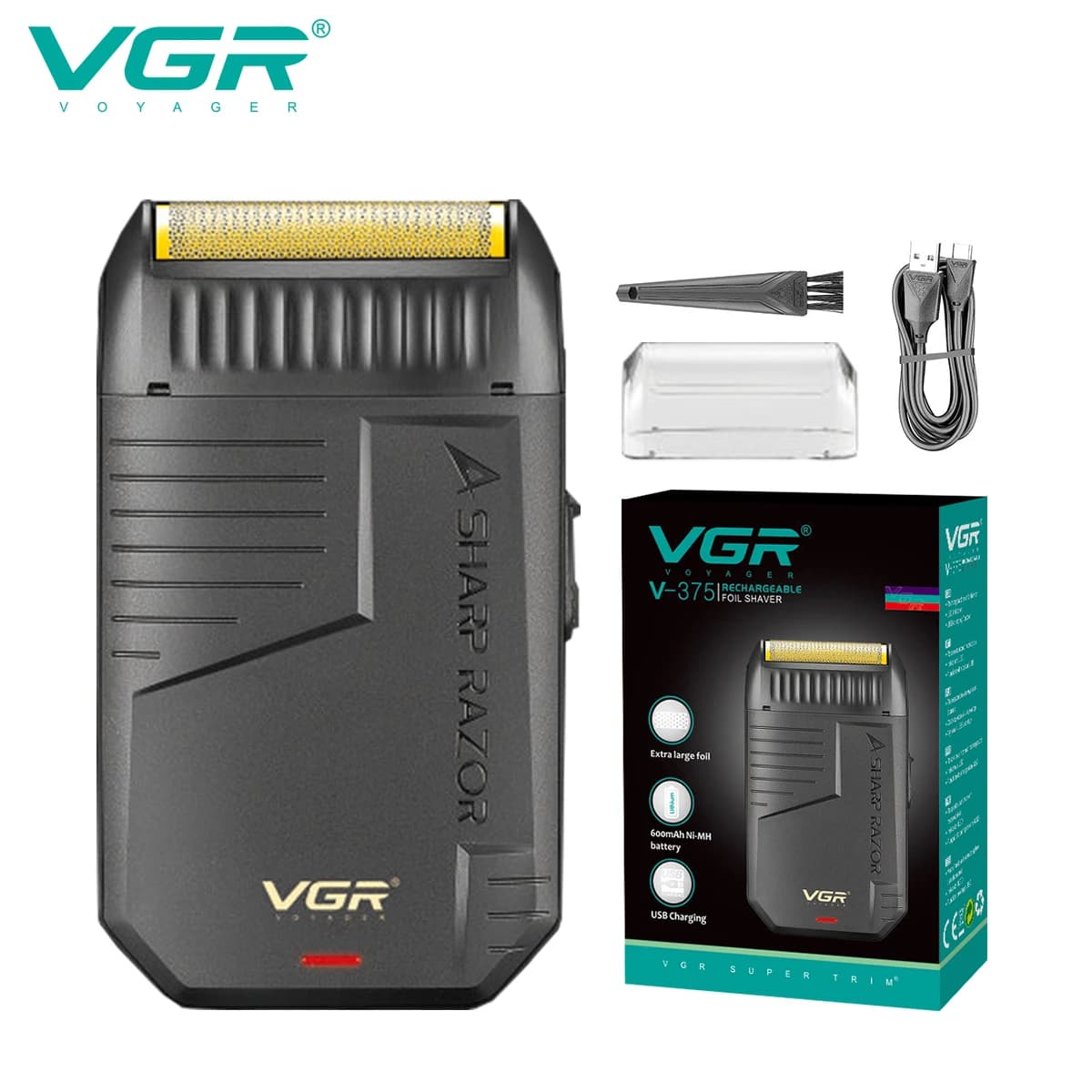 VGR Electric Shaver Professional Beard Trimmer Rechargeable Razors Foil Shaver Reciprocating Mini Shaving Machine for Man V-375