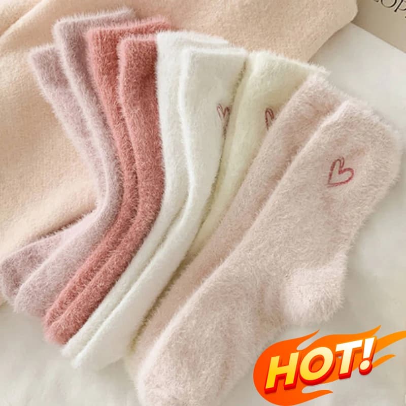 Pink Mink Velvet Warm Sleeping Socks for Women Autumn Winter Thickened Plush Coral Fleece Soft Kawaii Sleeping Mid-tube Socks